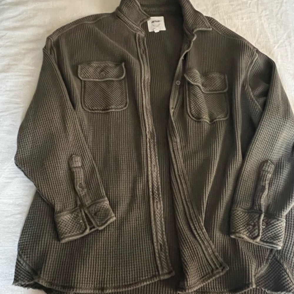 Aerie Green Button Down Shirt Relaxed Fit